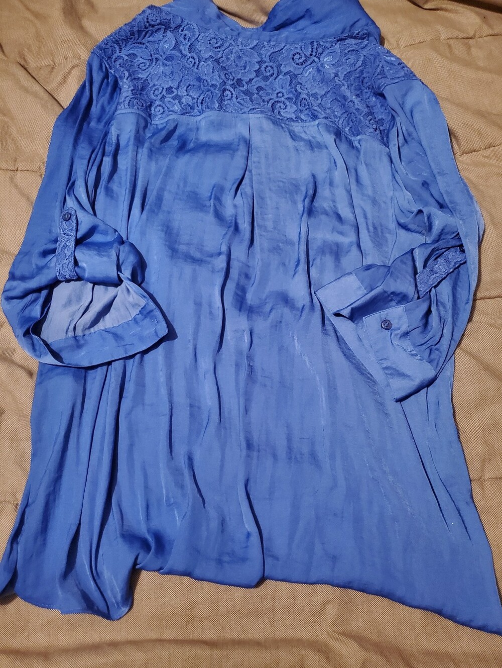 Chico's 3 Size XL Shirt Top Amparo Blue V Neck Long Sleeve Tunic Lightweight - Picture 2 of 9